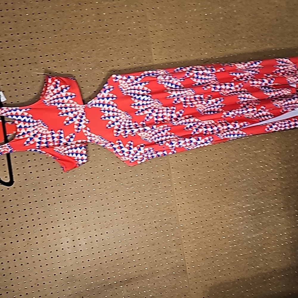 FARM Rio for Adidas Red Maxi Dress with White & Blue Print